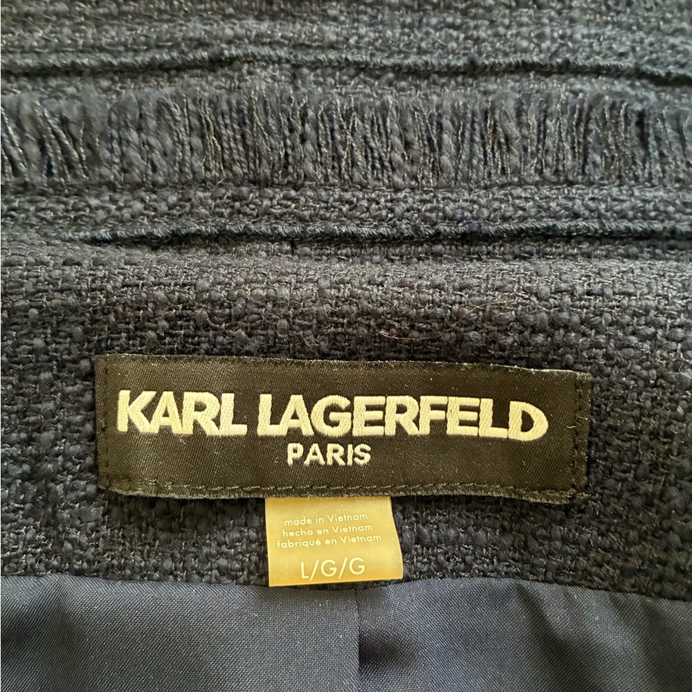 Karl Lagerfeld Paris Corpcore Professional Navy Cropped Fringe Blazer - Picture 7 of 7